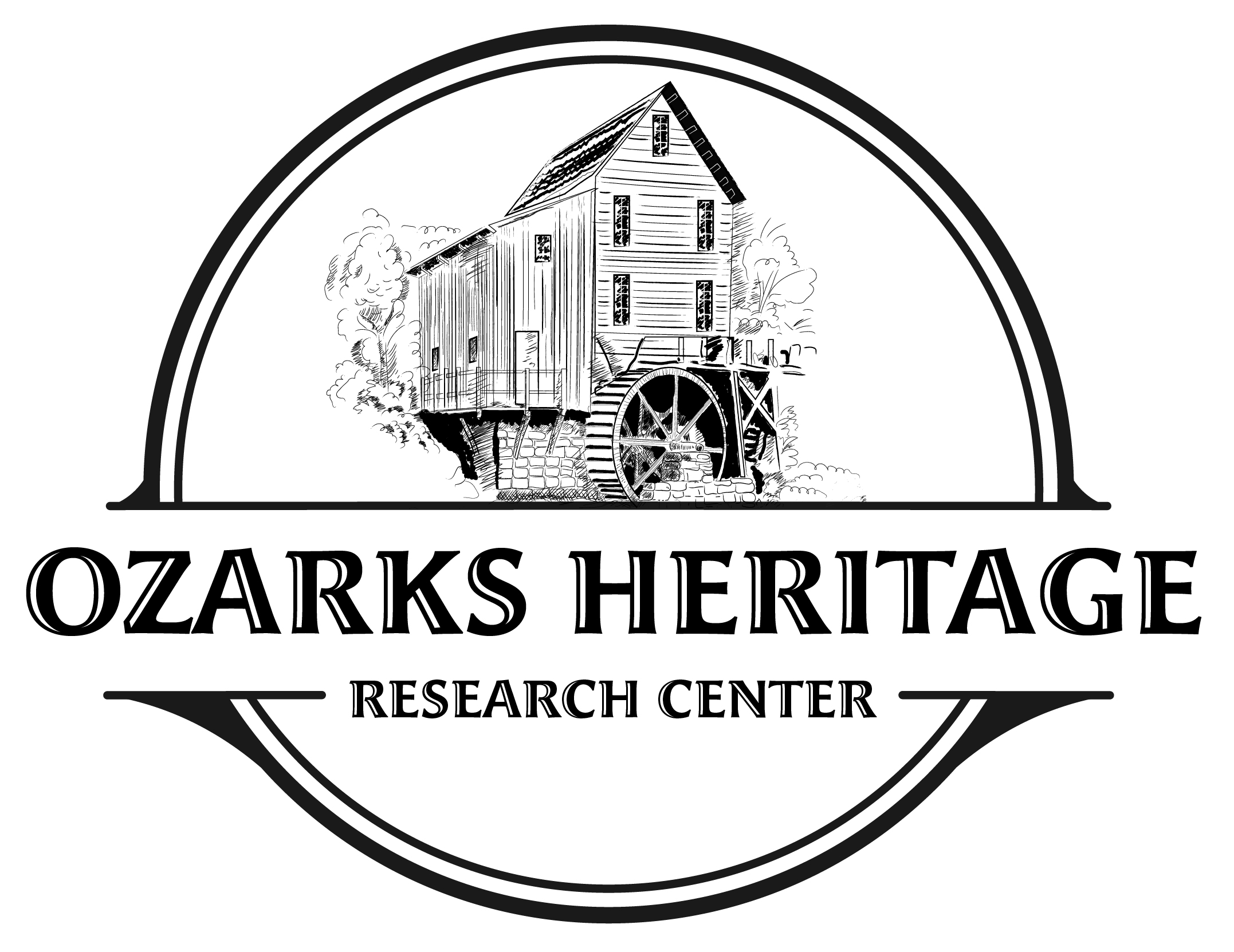 Ozarks Heritage Research Center logo in black and white